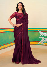Maroon Oak Georgette Zari Embroidery Saree-4279